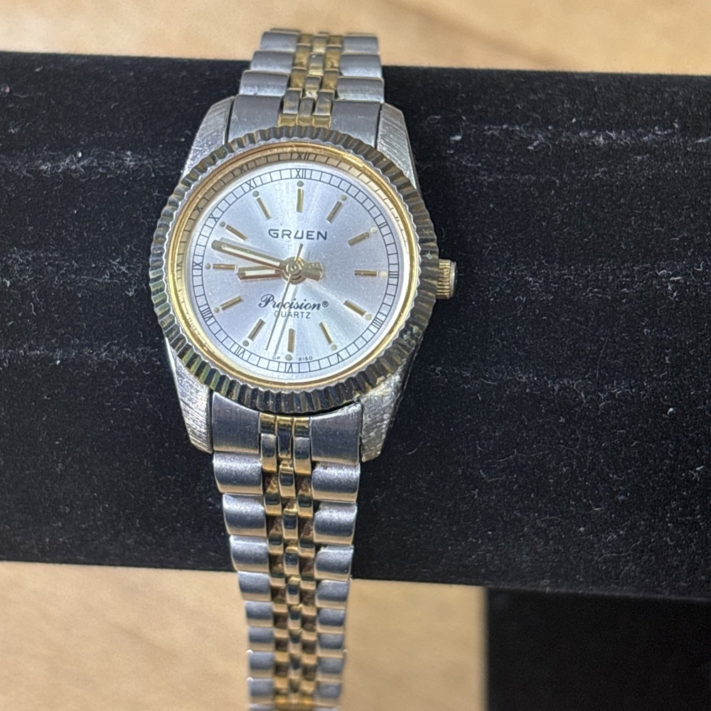 Vintage Gruen Precision Quartz Women's Two Tone Watch Tested Working